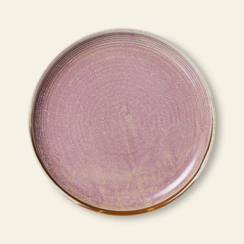 The HKLIVING Chef Ceramics: Side Plate is a round ceramic plate with a pinkish-purple hand-glazed finish, earthy rim accents, and a light beige background—a striking piece from HKLIVING’s chef ceramics.