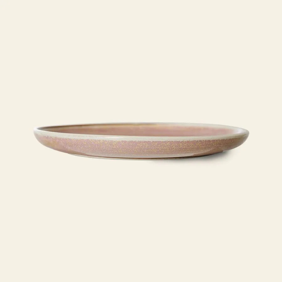 The HKLIVING Chef Ceramics: Side Plate is a shallow, round plate with a speckled brown and pinkish hand-glazed finish, showcased on a plain light background.