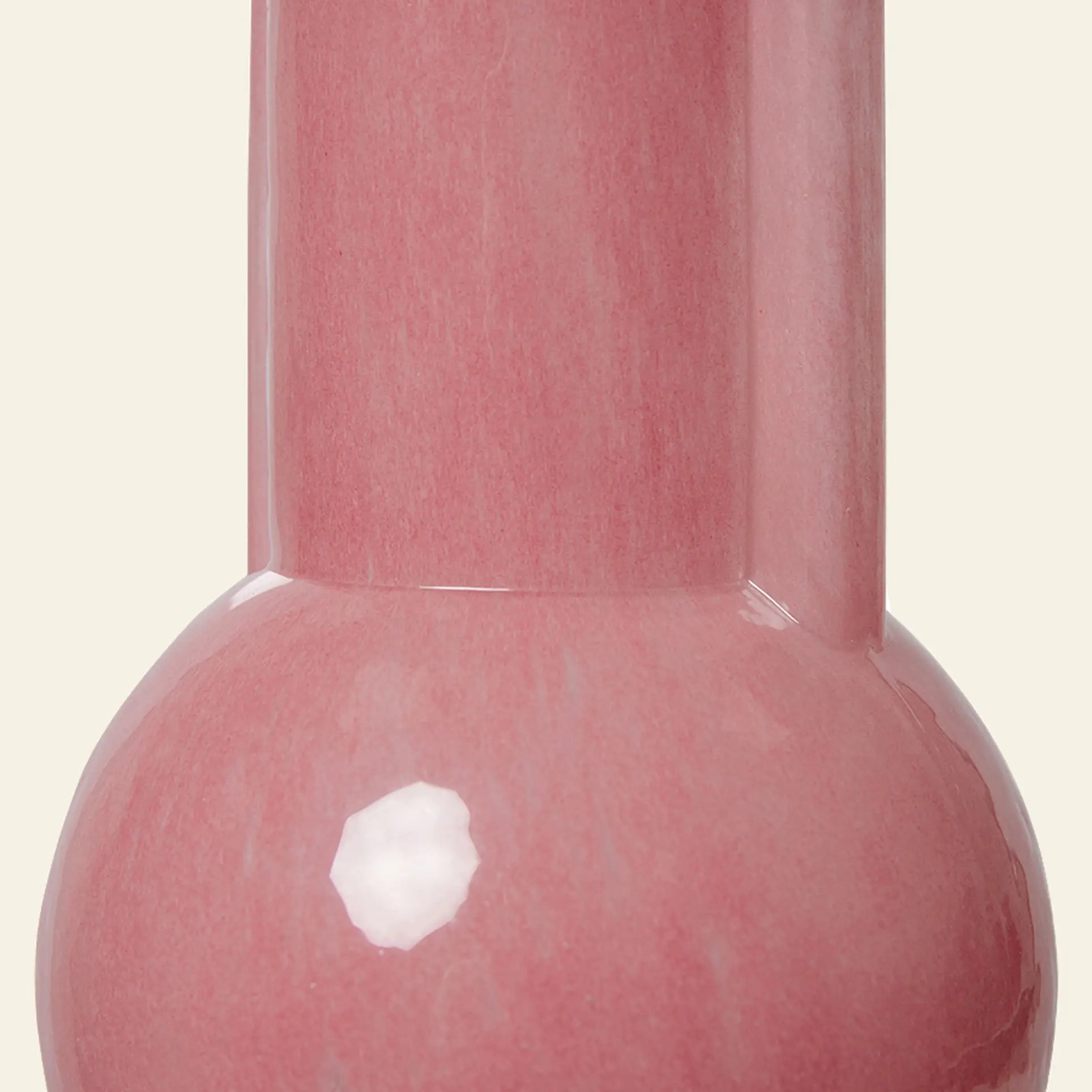 Close-up of the HKLIVING Glass Vase Flamingo Pink, featuring a glossy finish with a round base and tall cylindrical neck, by HKLIVING, set against a plain light background.