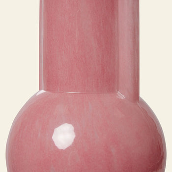 Close-up of the HKLIVING Glass Vase Flamingo Pink, featuring a glossy finish with a round base and tall cylindrical neck, by HKLIVING, set against a plain light background.
