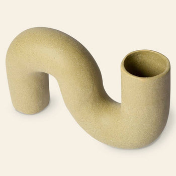 The HKliving HK Objects: Ceramic Twisted Vase by HKliving features a beige, S-shaped design with a matte, textured finish, dual open ends, and adds a sculptural accent to your décor.