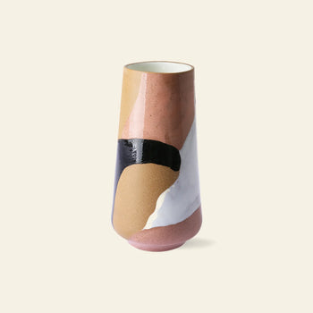 The HKLIVING Hand Painted Ceramic Flower Vase features an abstract pink, tan, white, and black design on light beige—ideal as a decorative centerpiece or display vase.