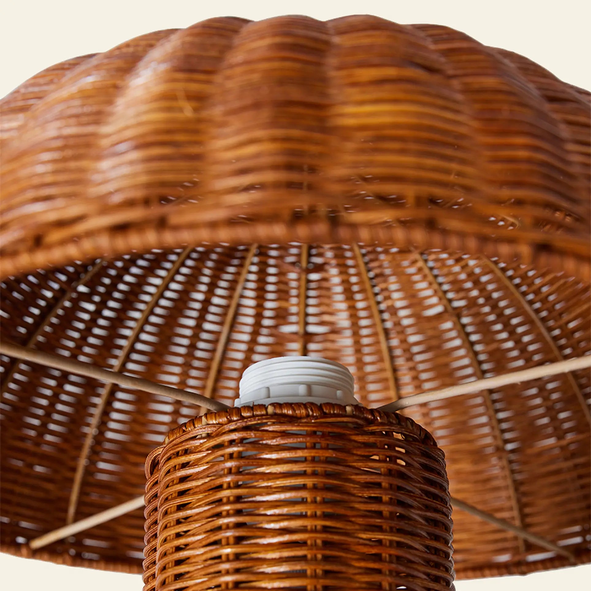 Close-up of the HKLIVING Rattan Table Lamp by HKLIVING, showcasing its intricate basket-like rattan weaving and natural brown tones—ideal for adding cozy lighting to any room.