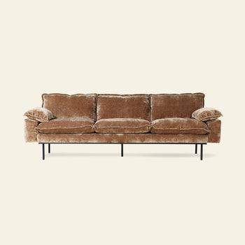 The HKLIVING Retro Sofa is a brown, vintage-style 4-seat corduroy sofa with plush cushions and slim black metal legs, shown against a plain light background.