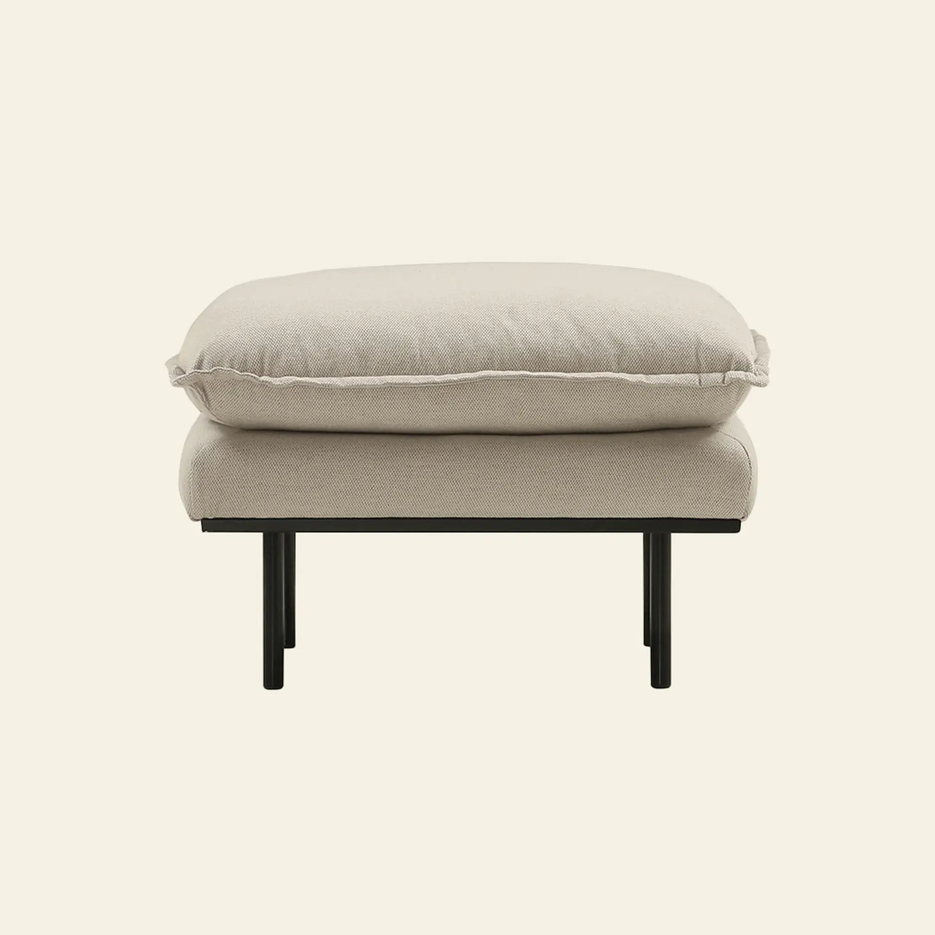 The HKLIVING Retro Sofa Hocker features a modern beige design with a thick cushion and four black metal legs, showcased against a plain light background.