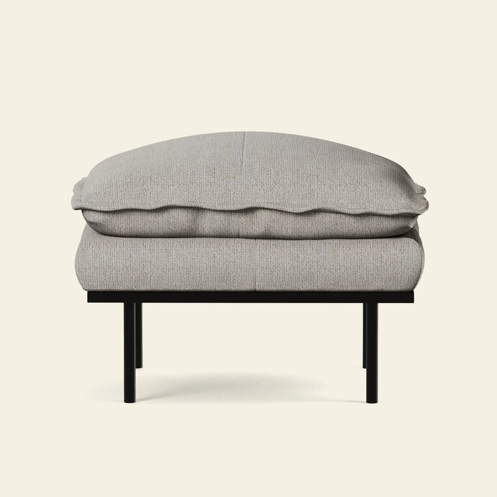 The HKLIVING Retro Sofa Hocker features a plush light gray cushion and a black metal frame, displayed from the front against an off-white background.