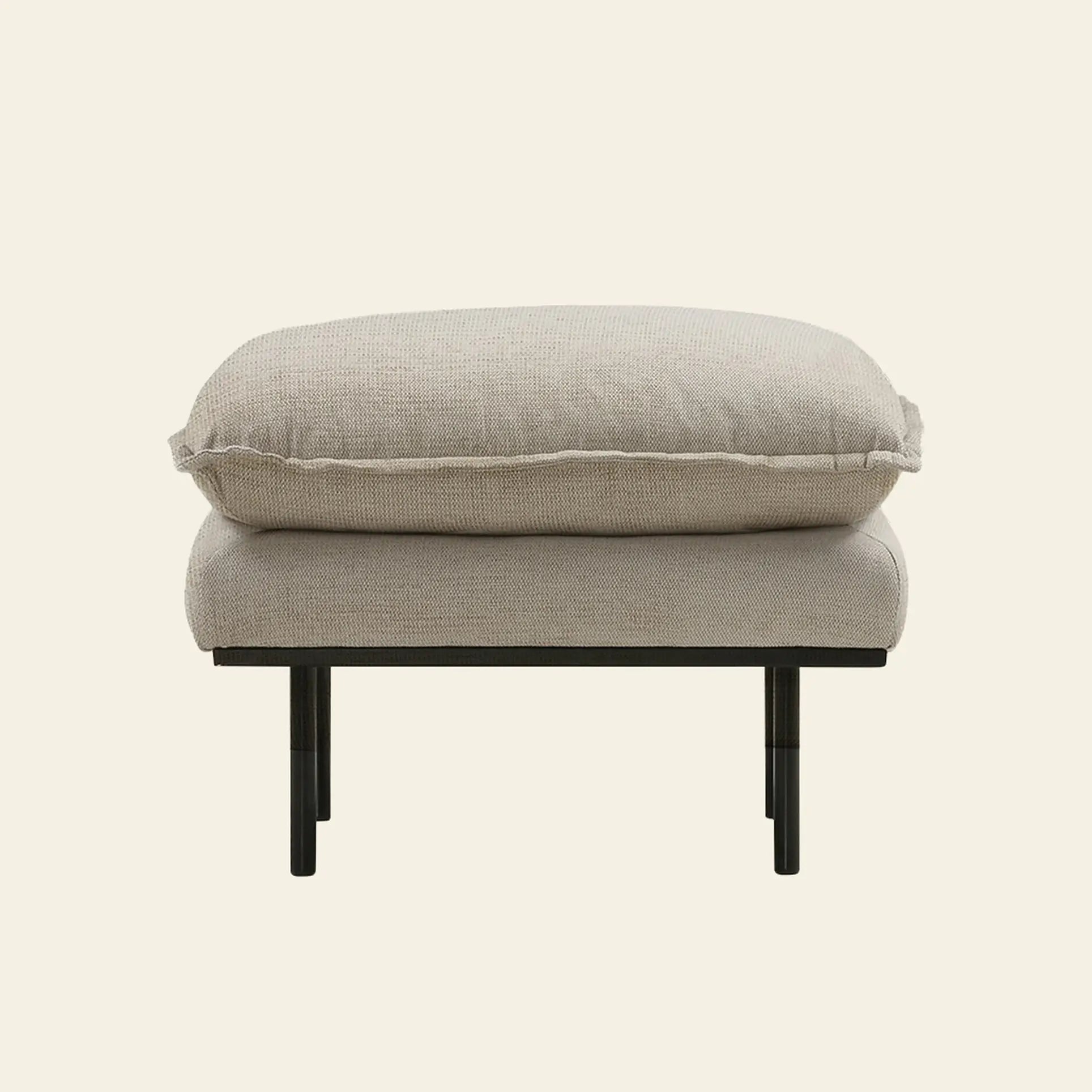 The HKLIVING Retro Sofa Hocker features a beige textured cushion with a black metal frame and legs, shown against a plain light background.