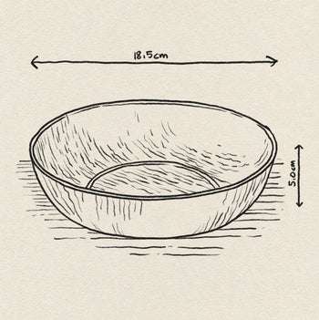 Hand-drawn illustration of the HKliving The Emeralds: Glass Salad Bowl (18.5 cm diameter, 5 cm height) by HKliving, shown on a textured surface with simple lines.