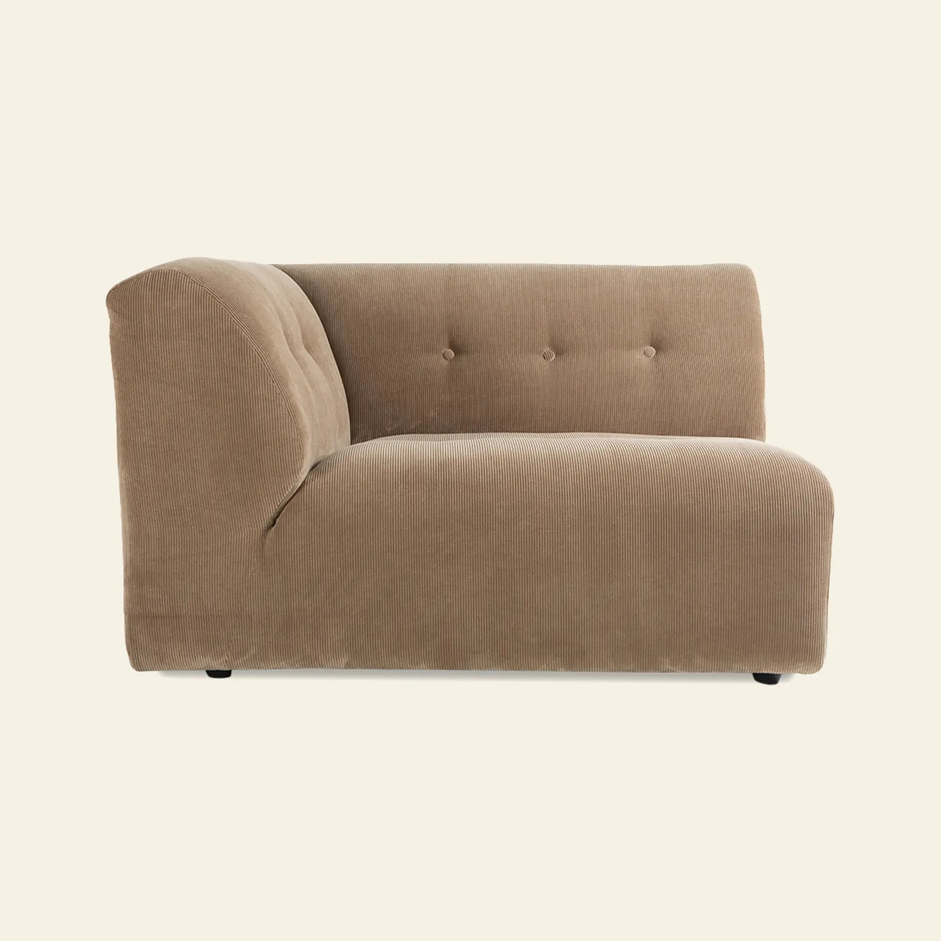 The HKLIVING Vint Couch, Left, 1.5-Seat by HKLIVING features light brown textured upholstery and a tufted backrest, shown from the side against a plain off-white background.