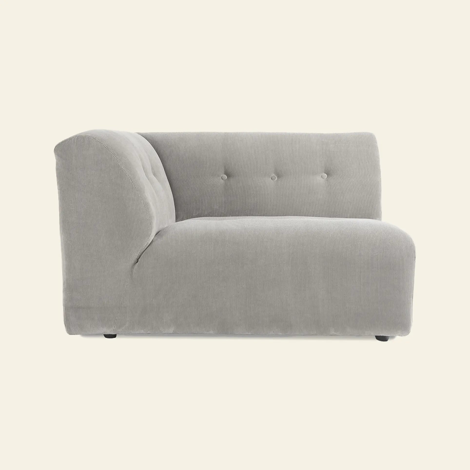The HKLIVING Vint Couch, Left, 1.5-Seat by HKLIVING features a light gray, modern armless design with a curved backrest and three button-tufted accents, shown against an off-white background.
