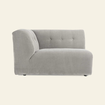 The HKLIVING Vint Couch, Left, 1.5-Seat by HKLIVING features a light gray, modern armless design with a curved backrest and three button-tufted accents, shown against an off-white background.