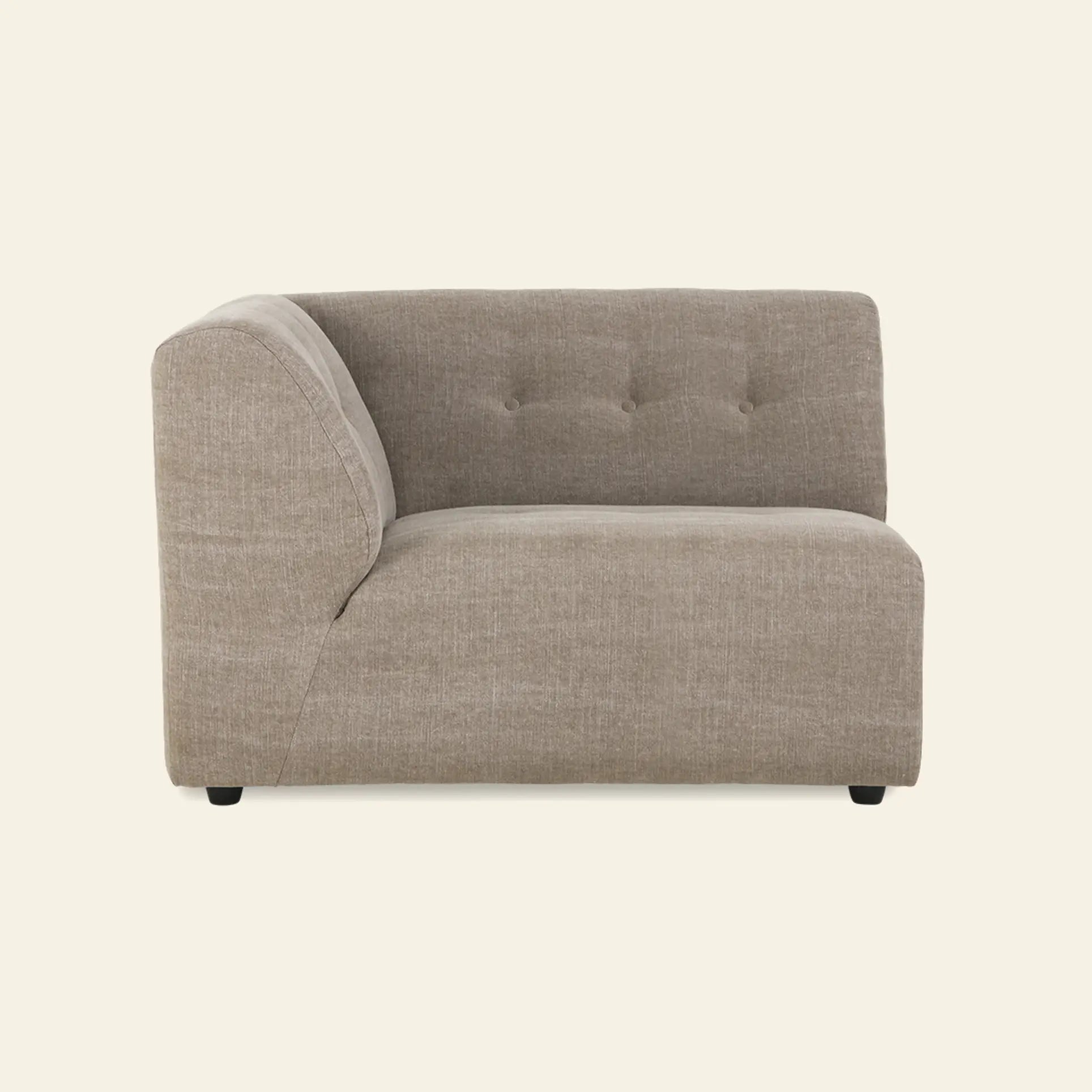 The HKLIVING Vint Couch, Left, 1.5-Seat by HKLIVING is a modern, light brown upholstered sectional with a tufted backrest and left armrest, shown against a plain off-white background.