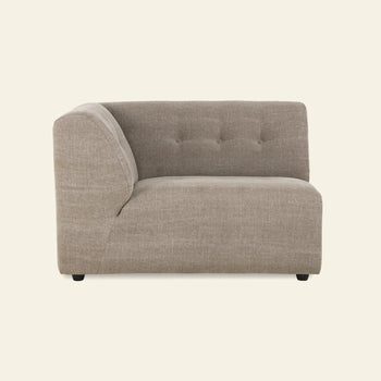 The HKLIVING Vint Couch, Left, 1.5-Seat by HKLIVING is a modern, light brown upholstered sectional with a tufted backrest and left armrest, shown against a plain off-white background.