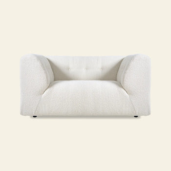 The HKLIVING Vint Couch, Loveseat by HKLIVING features a plush white design with rounded edges and soft textured fabric, perfect as a loveseat or paired with a customizable sofa, shown against a simple light background.