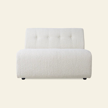 The HKLIVING Vint Couch, Middle 1.5-Seat, by HKLIVING is a modern armless white accent chair with a textured, tufted back and rounded edges—ideal as a modular sofa piece for customizable living spaces.
