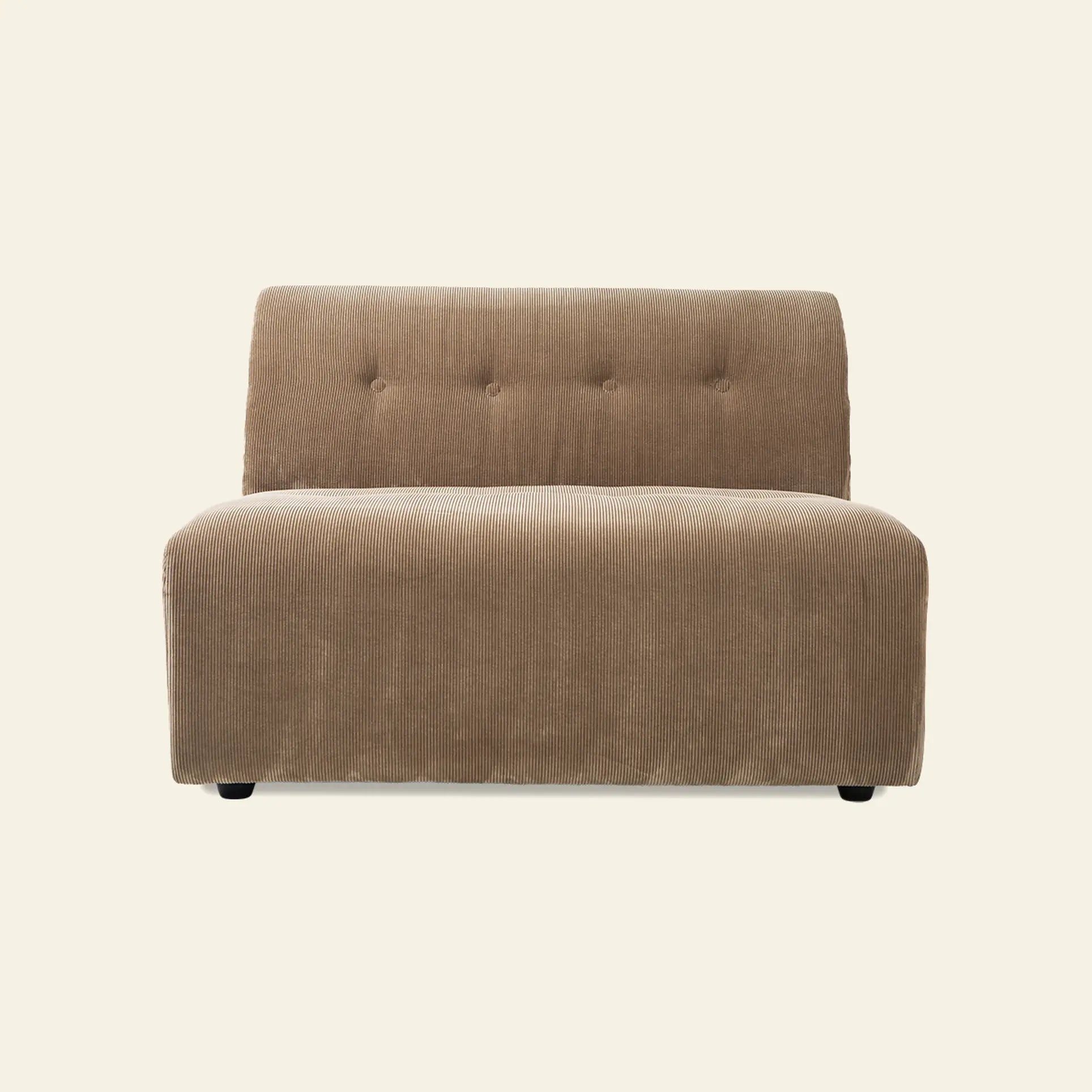 The HKLIVING Vint Couch, Middle, 1.5-Seat is a modern armless sofa chair with cushioned back and seat in light brown corduroy, part of HKLIVING’s modular Vint Couch collection, shown against a plain off-white background.