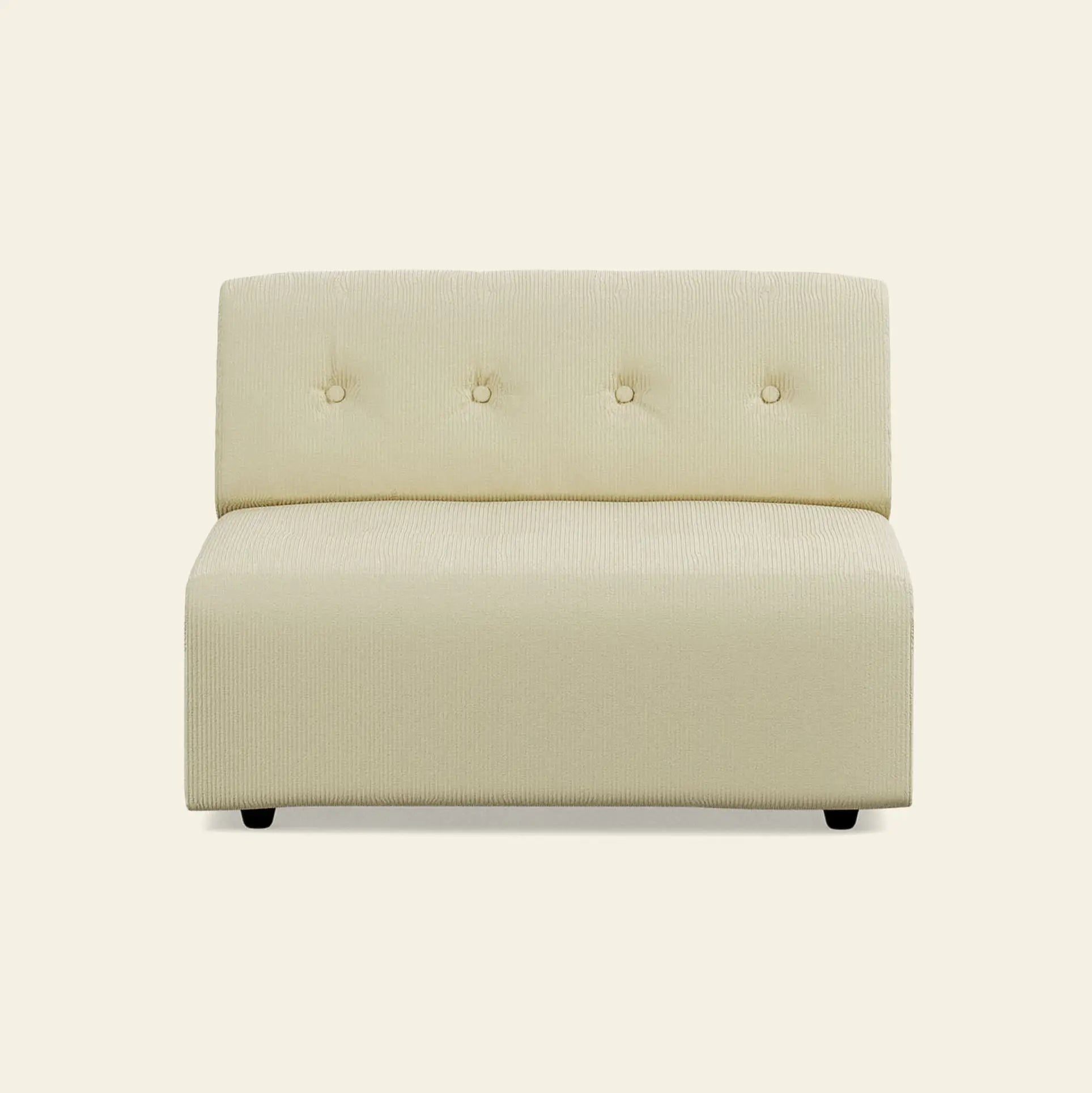 The HKLIVING Vint Couch, Middle, 1.5-Seat is a modern armless beige loveseat with textured fabric, button-tufted backrest, and low black legs—ideal for modular sofa setups against an off-white background.