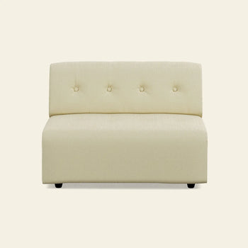 The HKLIVING Vint Couch, Middle, 1.5-Seat is a modern armless beige loveseat with textured fabric, button-tufted backrest, and low black legs—ideal for modular sofa setups against an off-white background.