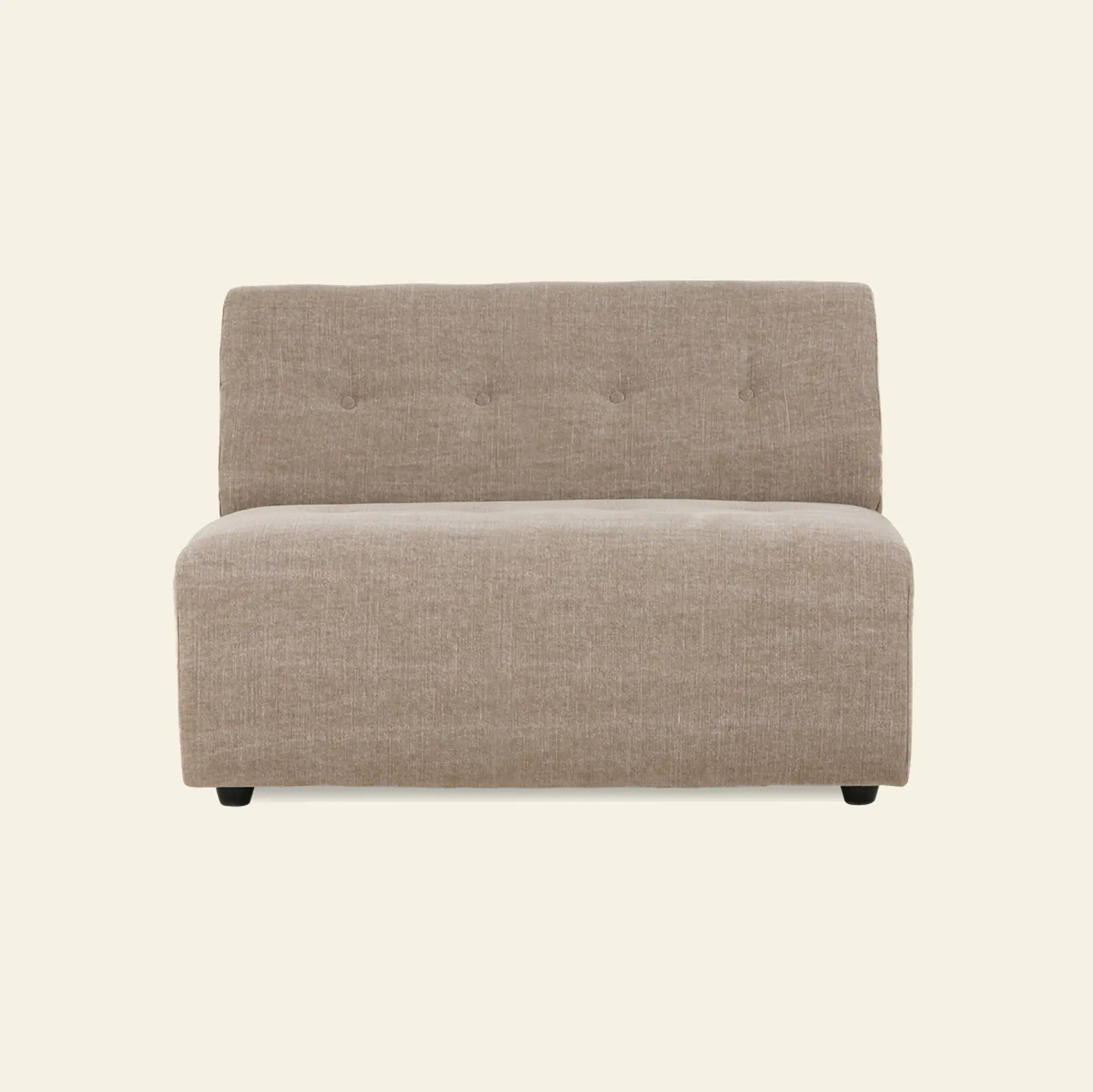 The HKLIVING Vint Couch, Middle 1.5-Seat, is a modern armless loveseat with light brown upholstery and a tufted backrest—a stylish modular sofa by HKLIVING with customizable components to suit any space.