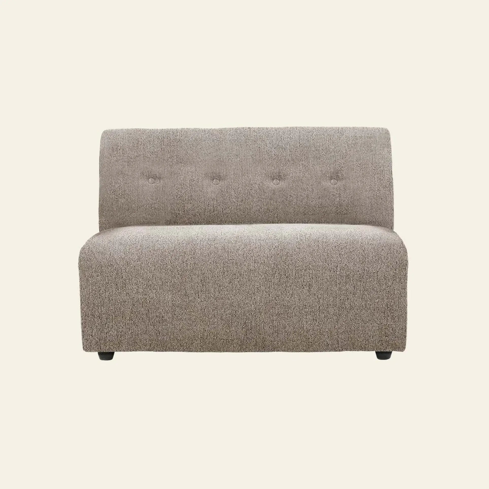 The HKLIVING Vint Couch, Middle, 1.5-Seat features textured light gray upholstery, a button-tufted backrest, and a minimalist armless design—ideal as a modular sofa for customizable seating. Shown against a plain light background.