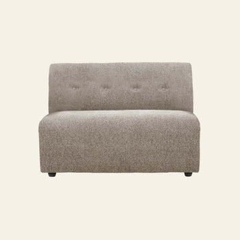 The HKLIVING Vint Couch, Middle, 1.5-Seat features textured light gray upholstery, a button-tufted backrest, and a minimalist armless design—ideal as a modular sofa for customizable seating. Shown against a plain light background.