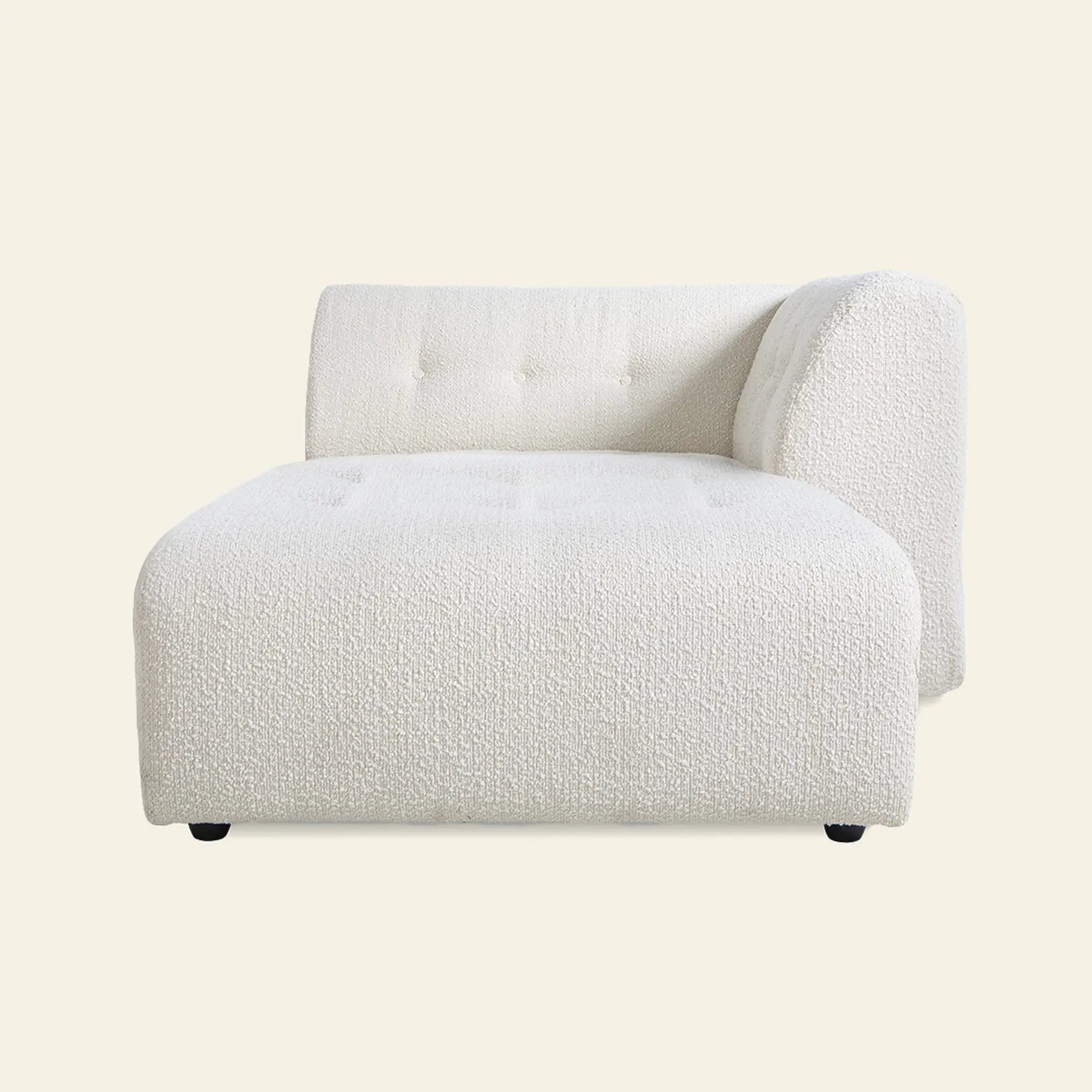 The HKLIVING Vint Couch, Right Divan by HKLIVING is a modern white tufted sofa featuring textured upholstery and a single low curved backrest on the right, shown against a plain light background.