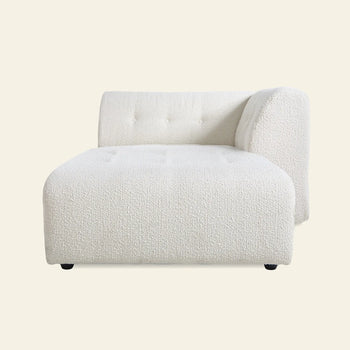 The HKLIVING Vint Couch, Right Divan by HKLIVING is a modern white tufted sofa featuring textured upholstery and a single low curved backrest on the right, shown against a plain light background.