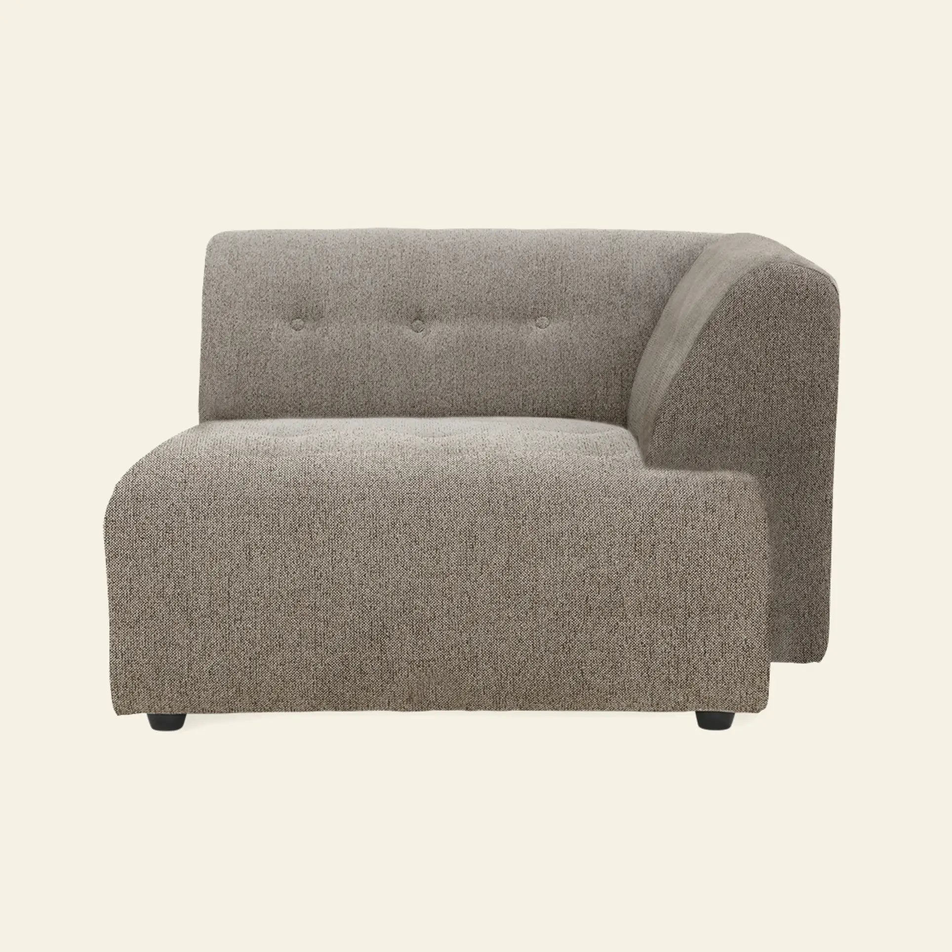 The HKLIVING Vint Couch, Right Divan, is a modern gray upholstered sofa with a tufted backrest and right-arm design, set against a plain light background.