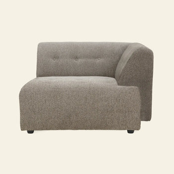 The HKLIVING Vint Couch, Right Divan, is a modern gray upholstered sofa with a tufted backrest and right-arm design, set against a plain light background.