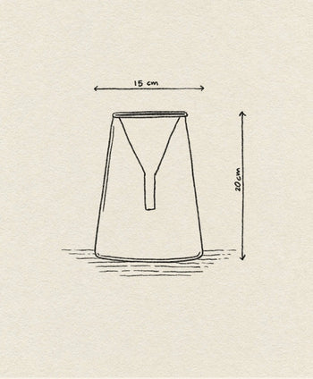 A simple line drawing of the Ichendorf Milano Kado Single Flower Vase 20cm, showing its trapezoidal shape with a Y-shaped feature on the front. The top width is marked 15 cm, height 20 cm, set against a textured paper background. Brand: Ichendorf Milano.