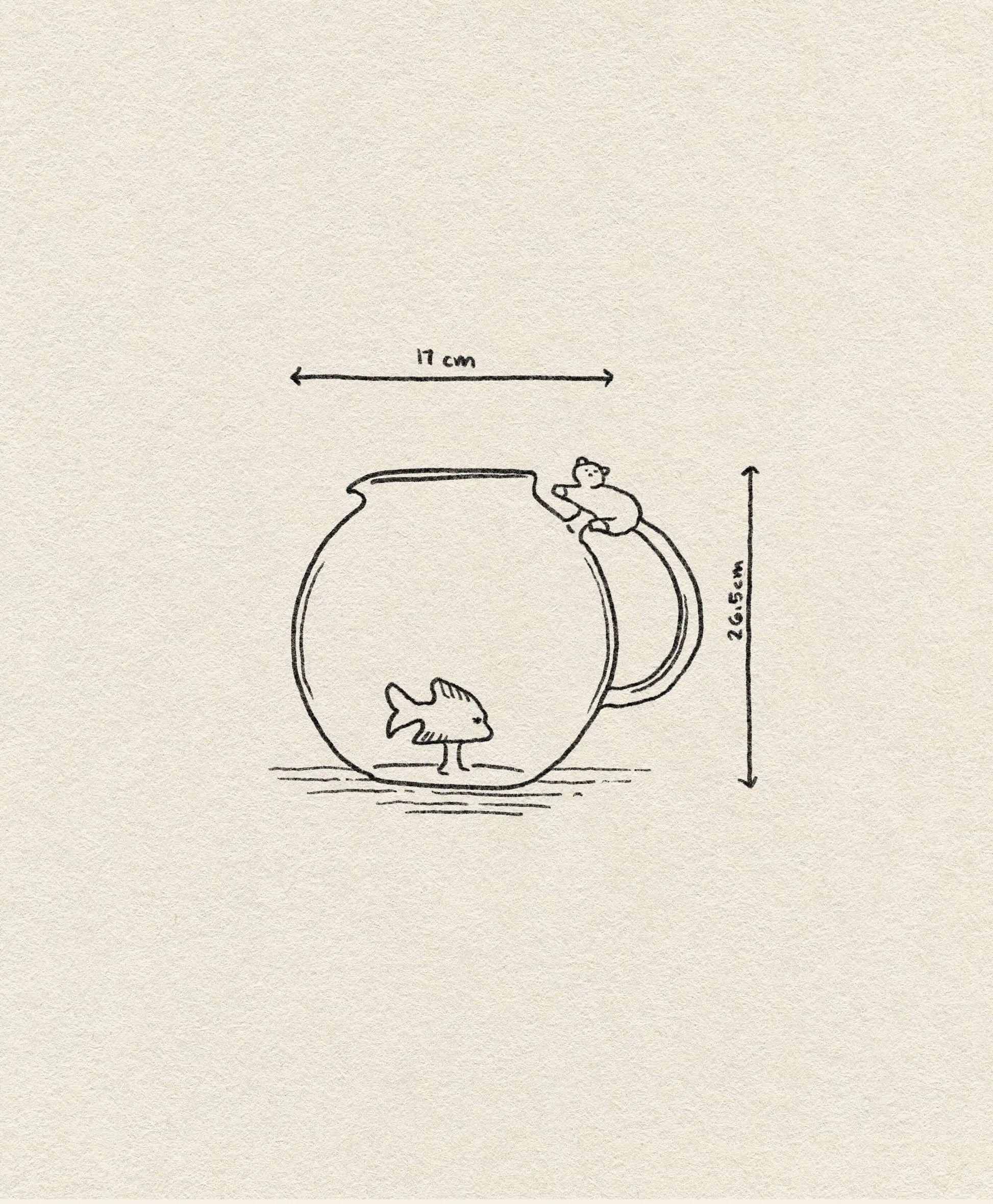 The Ichendorf Milano Tabby Cat Jug features a white cat with an amber tail perched on the handle, reaching for a pink fish inside the fishbowl-shaped jug. Dimensions: 17 cm wide, 26.5 cm high. Brand: Ichendorf Milano.