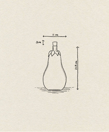A simple sketch of the Ichendorf Milano Vegetables Bottle by Ichendorf Milano, handcrafted with a narrow neck. Dimensions: width 11 cm, neck height 3 cm, total height 21.5 cm. Drawn on textured off-white paper—perfect for decor inspiration.