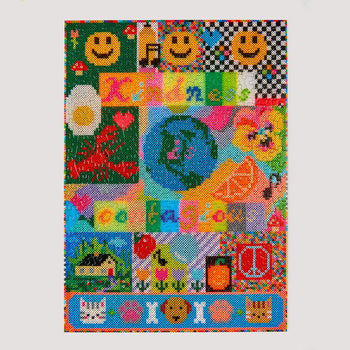 Le Puzz Kindness is Contagious 500 Piece Puzzle by Le Puzz features a vibrant collage of smiley faces, flowers, a fried egg, and cheerful patterns with “Kindness is contagious” in rainbow text across the center.