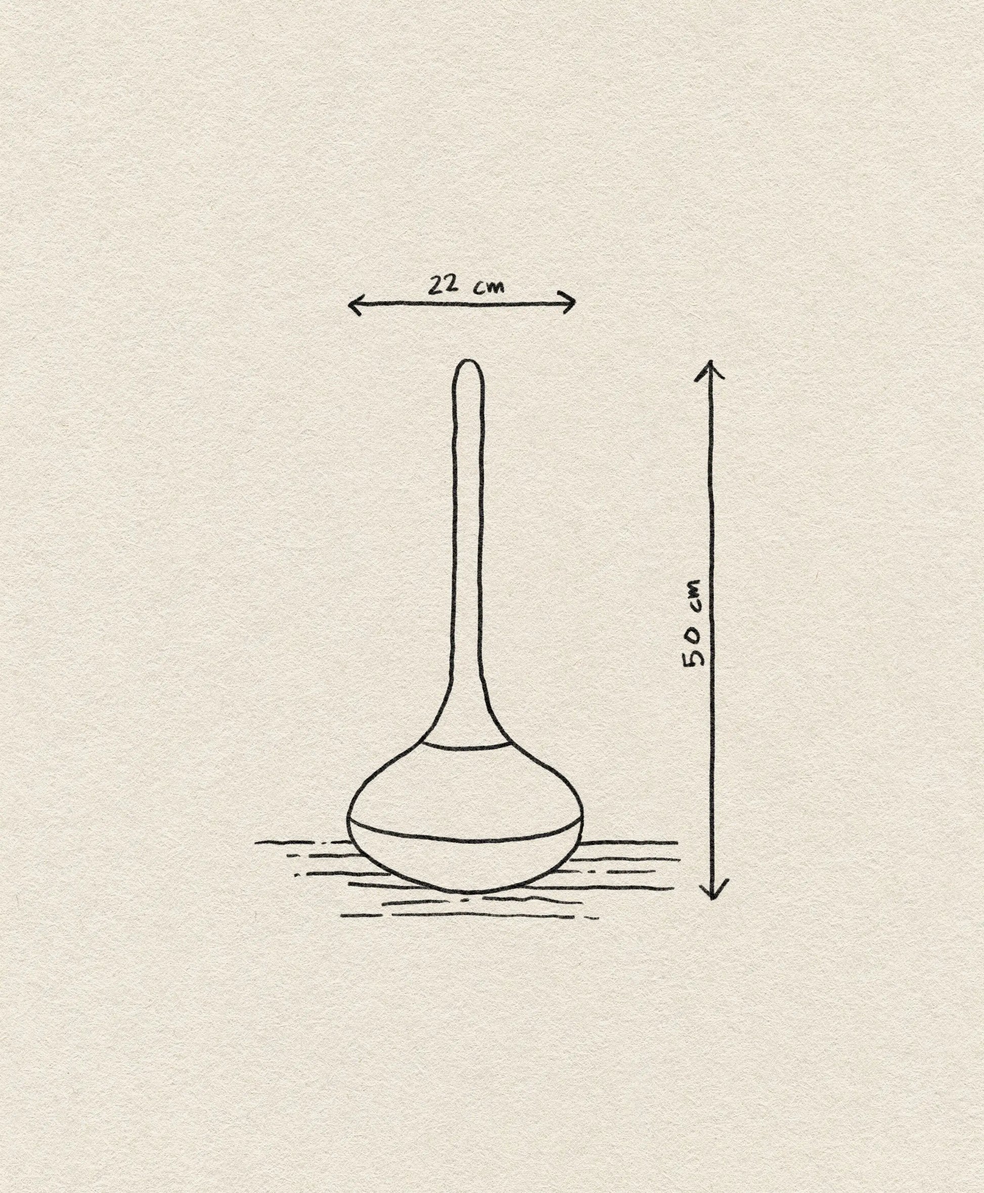 A simple line drawing of the Normann Copenhagen Ballo Toilet Brush, a tall, narrow-necked object with a round base; measurement arrows and labels indicate its 50 cm height and 22 cm width. Brand: Normann Copenhagen.