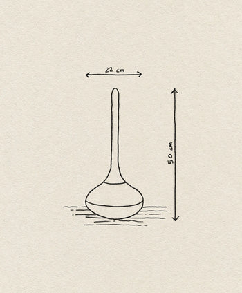 A simple line drawing of the Normann Copenhagen Ballo Toilet Brush, a tall, narrow-necked object with a round base; measurement arrows and labels indicate its 50 cm height and 22 cm width. Brand: Normann Copenhagen.
