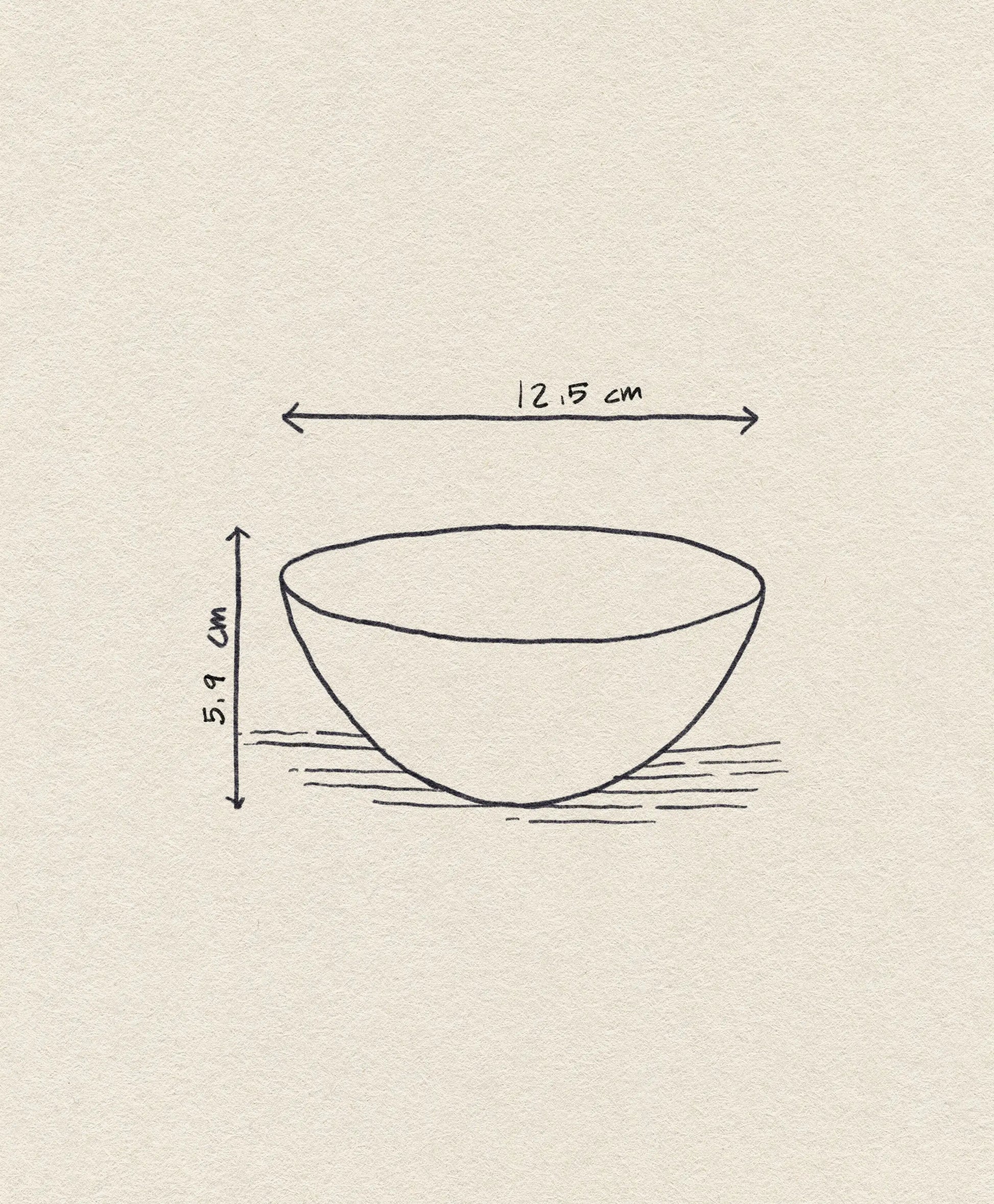 A simple line drawing of the Normann Copenhagen Krenit Bowl, 12.5cm (width: 12.5 cm, height: 5.9 cm), displayed on a textured off-white background—an iconic Danish design by Normann Copenhagen.