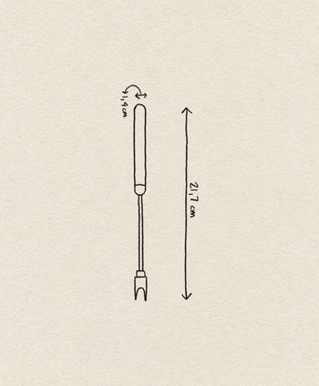 A simple line drawing of the Normann Copenhagen Pebble Cheese Fork, showing a labeled 4.9 cm handle and 21.7 cm total length, with measurements displayed on a plain background.