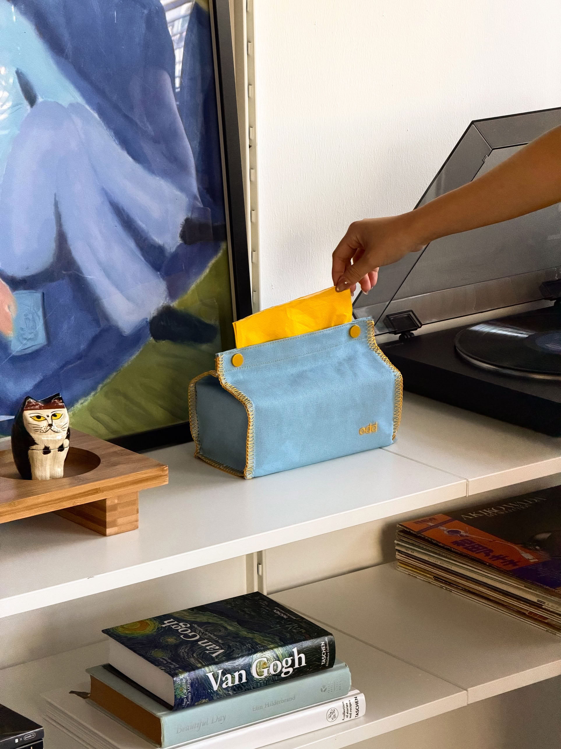 Ordinary Daily Design Tissue Case - Blue/Yellow Stitch