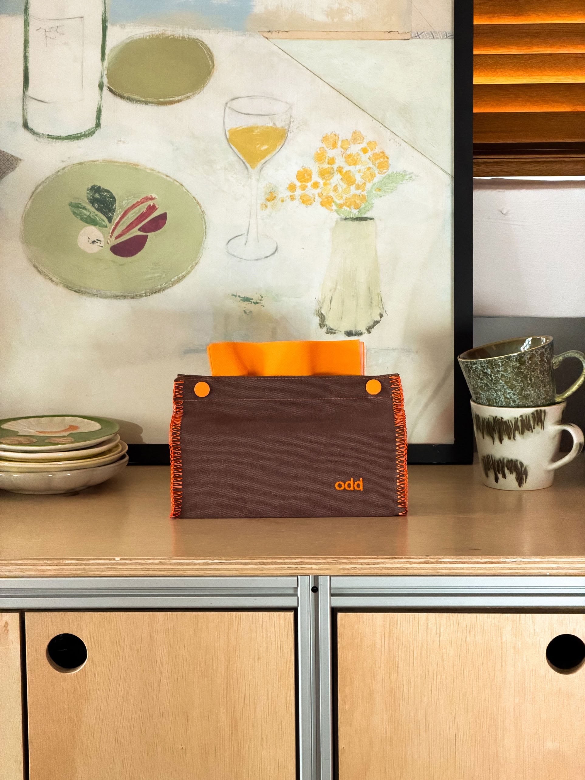 Ordinary Daily Design Tissue Case Brown/Orange Stitch