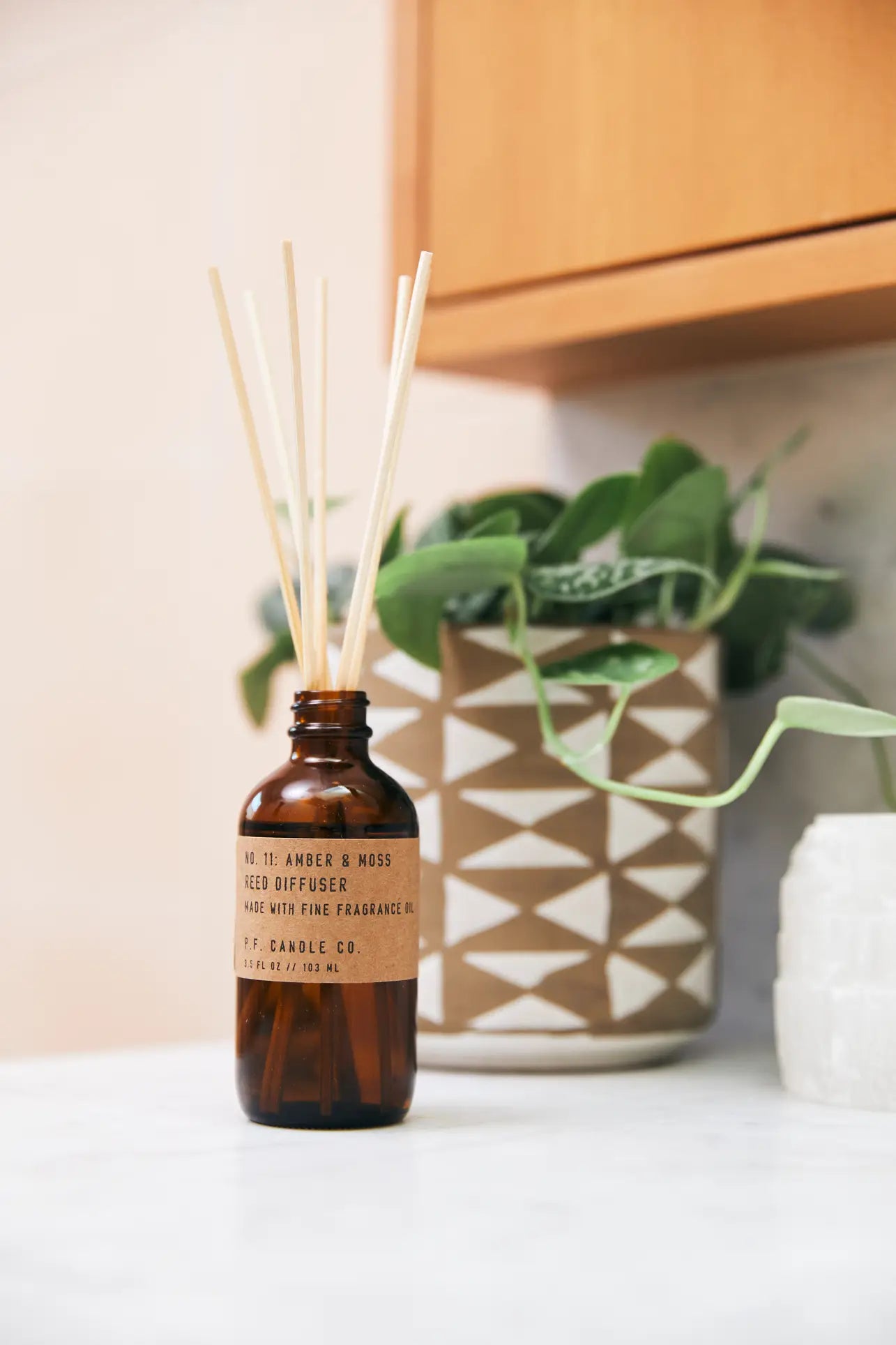 PF Candle Co. 3.5盎司藤条香薰 - 琥珀与苔藓