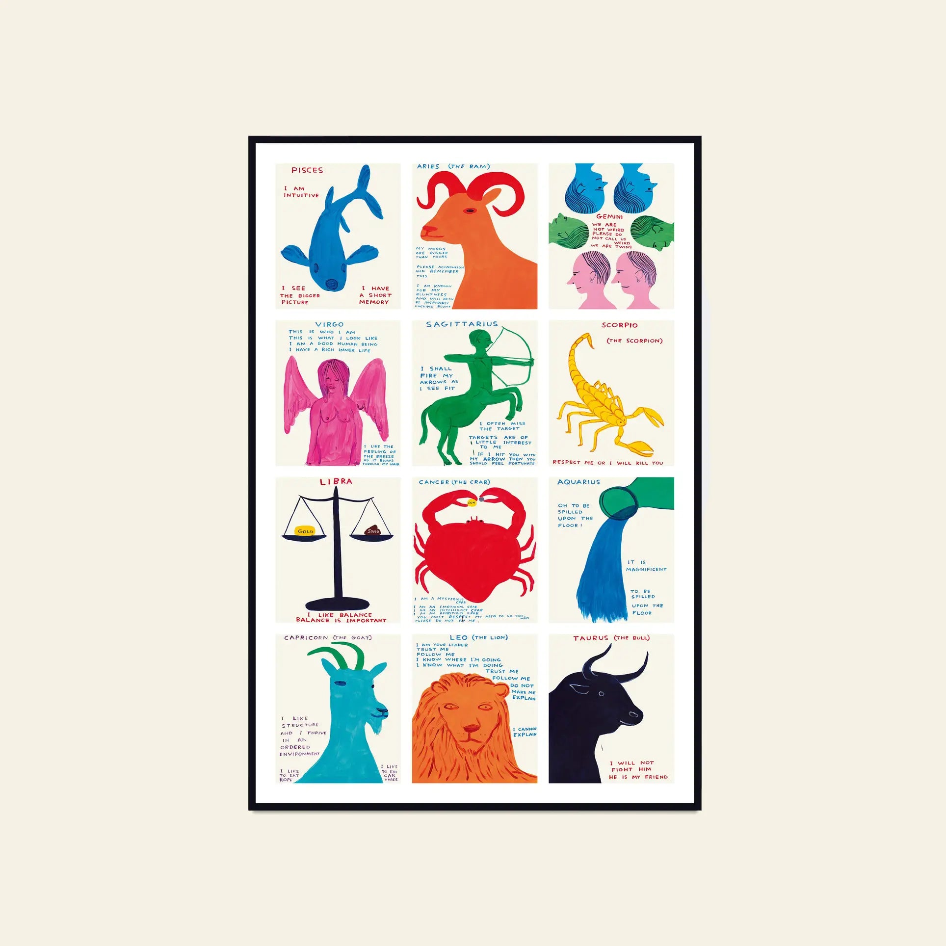Shrig Shop David Shrigley - Signs Of The Zodiac (61x91.5)