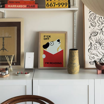 The Stacked Store Fuck Off Im Reading - Woofliam Shakespeare 30x40 poster adds a playful, modern touch to any space—perfect for dog lovers and bookworms looking to decorate with personality.