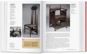 An open TASCHEN 1000 Chairs: Revised and Updated Edition book reveals iconic chair photos, interiors, sketches, and bilingual text in English and German—a must-have compendium for design collectors from TASCHEN.