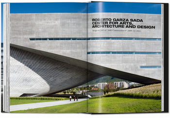 The TASCHEN Ando: Complete Works 1975-Today book celebrates minimalist architecture, featuring striking images of modern concrete structures set against cityscapes and mountains, with people strolling on grassy grounds.