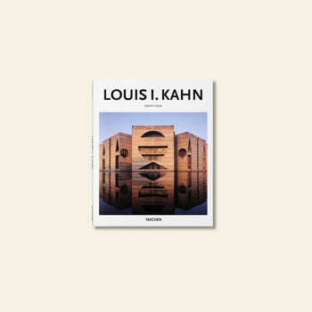 The cover of TASCHEN Louis I. Kahn by TASCHEN shows a photo of Kahns modernist architecture, highlighting his distinctive style and its reflection in water.