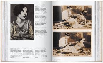 The TASCHEN TATTOO 1730s-1970s. Henk Schiffmacher’s Private Collection book by TASCHEN shows a vintage tattooed woman, historical context, and sepia photos of a man tattooing a woman, all surrounded by descriptive text.