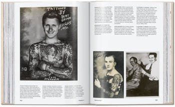 The TASCHEN TATTOO 1730s-1970s. Henk Schiffmacher’s Private Collection book (TASCHEN) displays vintage tattoo photos and portraits, like one labeled "Tattooed by Bert Grimm St. Louis Mo.," plus Schiffmacher's insights on tattoo history and legends.