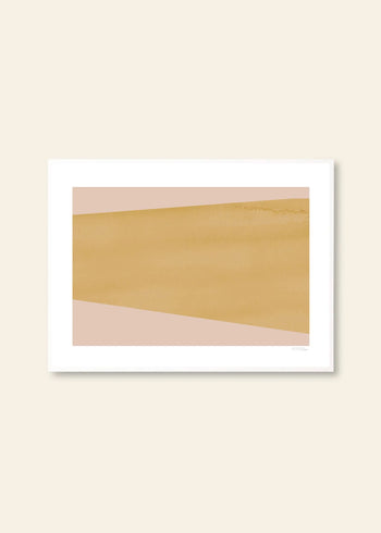 Atelier by Mintstudio - The E1027 Collection No. 05 (30x40) from The Poster Club features a large golden-brown shape on light beige and blush pink, framed in white and set against a cream wall.