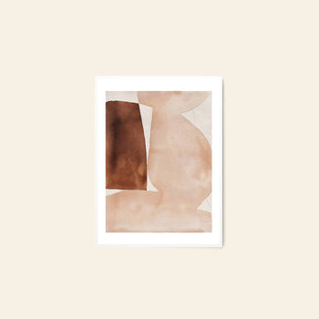 The Poster Club Berit Mogensen Lopez - Bloom (50x70) art print features soft brown and beige organic shapes on a pale background with a white mat. Available at The Poster Club.