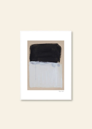 Berit Mogensen Lopez - Painted Surface (30x40) by The Poster Club features minimalist abstract art with black and white rectangular blocks on a beige background, framed by a white border.